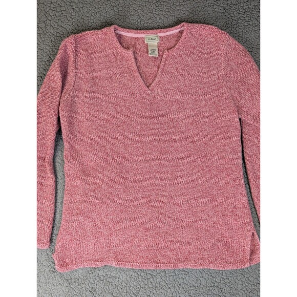 L.L. Bean Sweaters - LL Bean Women’s Knit Sweater Red 100% Cotton Marled Tight Knit Cabincore Sz L